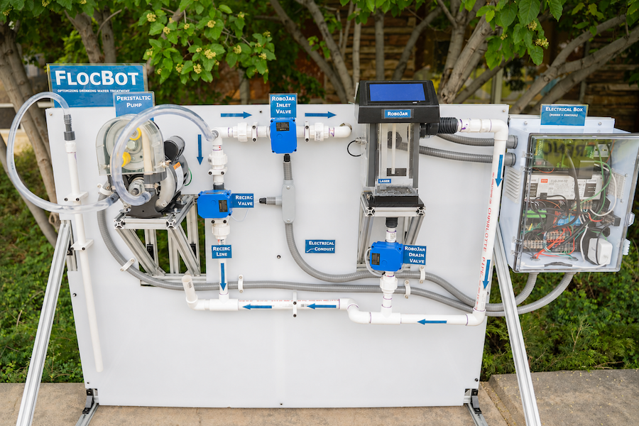 FlocBot Beta Prototype installed outdoors at a water treatment plant